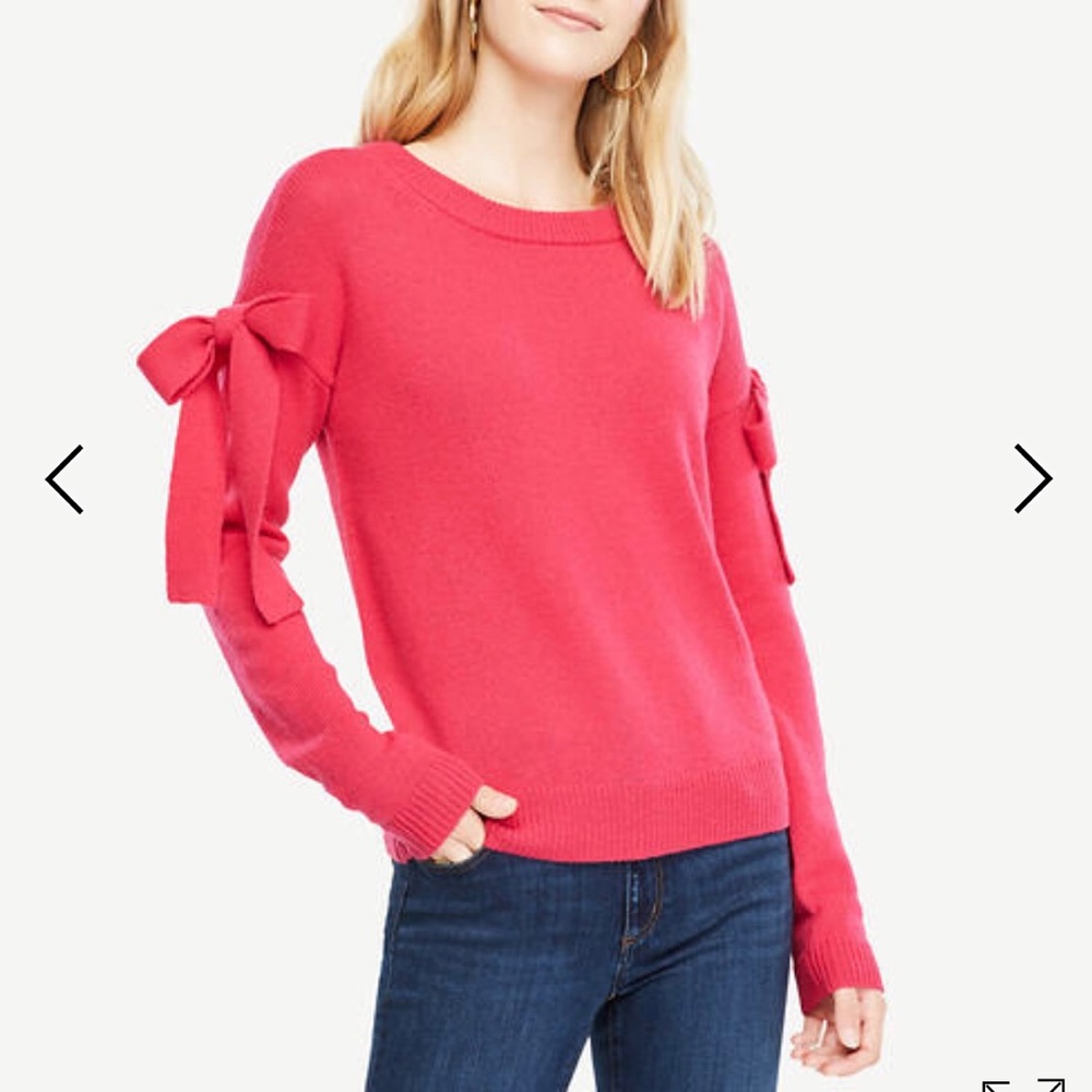 Ann Taylor Shoulder Tie Bow Sweater pink wool